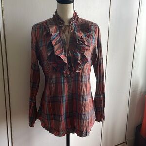 [Cino] Plaid Ruffle Blouse NWOT